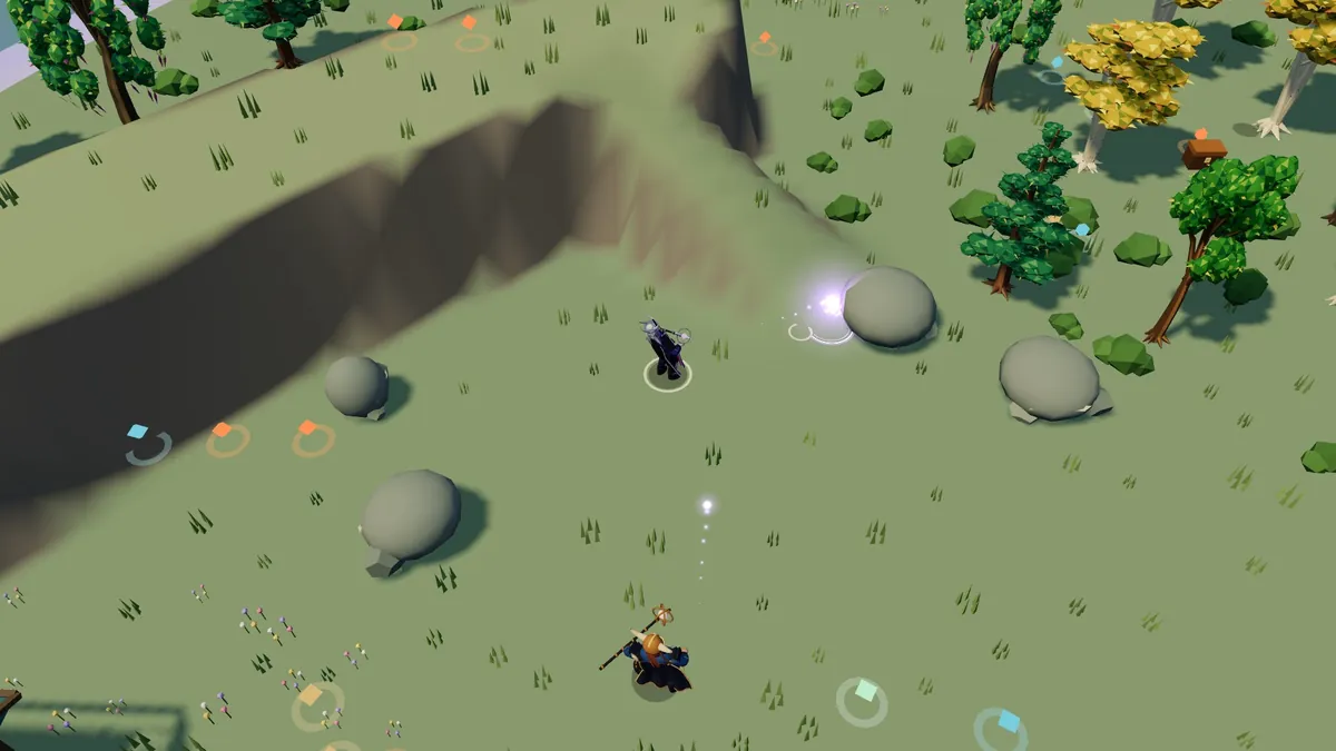 Two players fighting below a cliff
